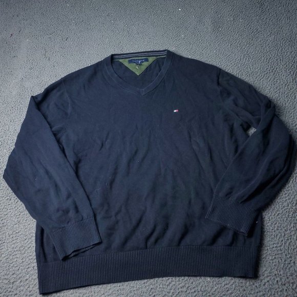 Tommy Hilfiger V Neck Sweater Mens XL Blue - Picture 1 of 12